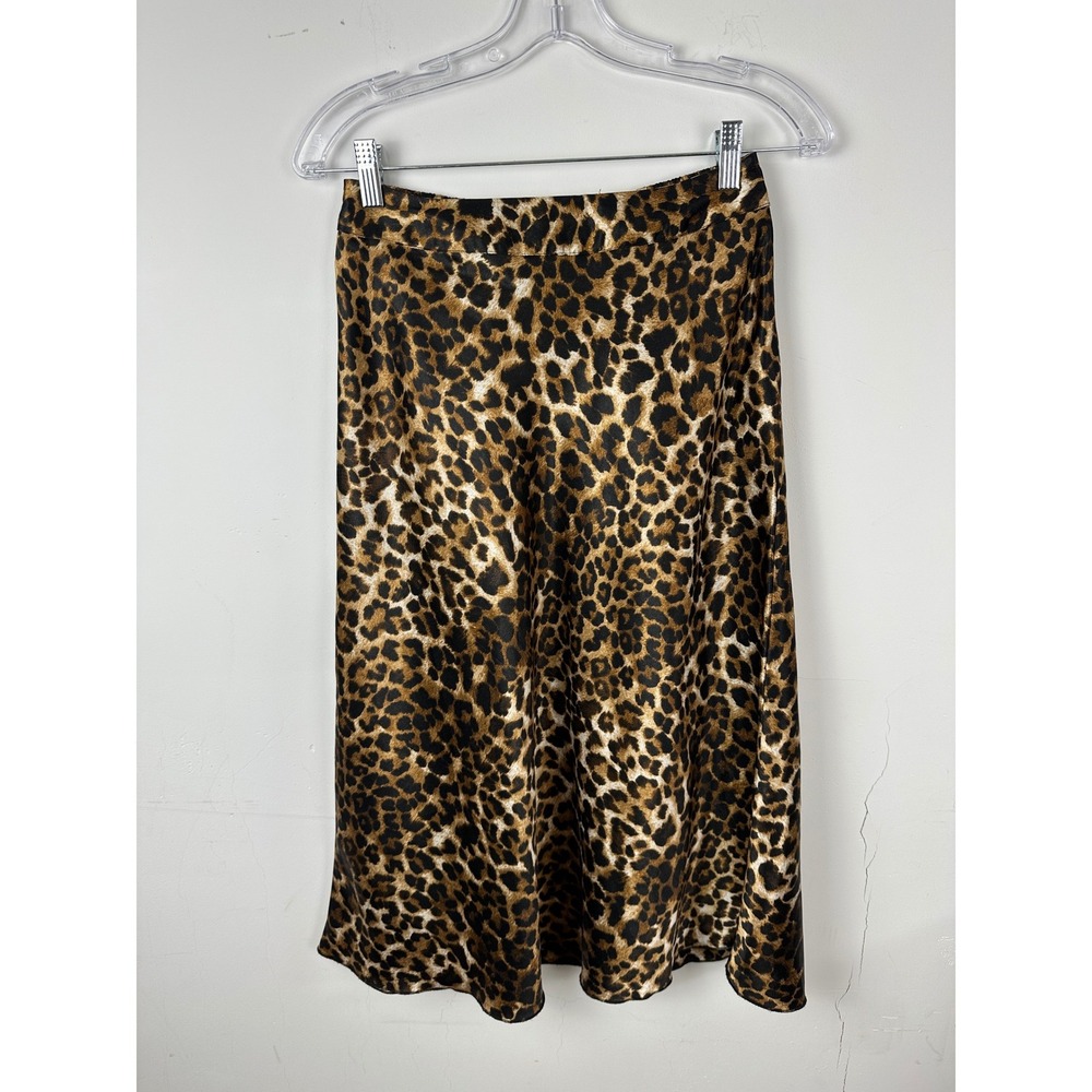 Vero Moda Christas Leopard Print Satin Midi Skirt Brown Animal Print XS 10222255